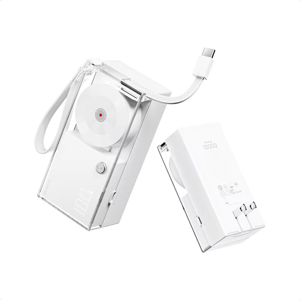 SHARGE 3-in-1 Portable Power Bank 30W USB-C Charger with USB-C Cable 10,000mAh AC Plug Max Battery Pack for iPhone 16/15 Galax