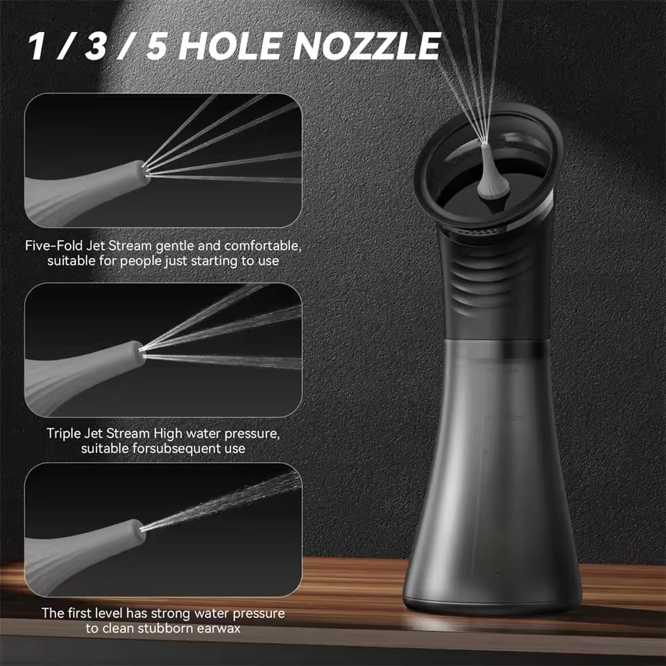 Electric Ear Wax Removal System Water Powered Ear Cleaning Tool with Irrigation Flusher 3 Pressure Settings Safe & Effective