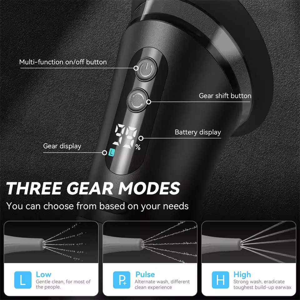 Electric Ear Wax Removal System Water Powered Ear Cleaning Tool with Irrigation Flusher 3 Pressure Settings Safe & Effective