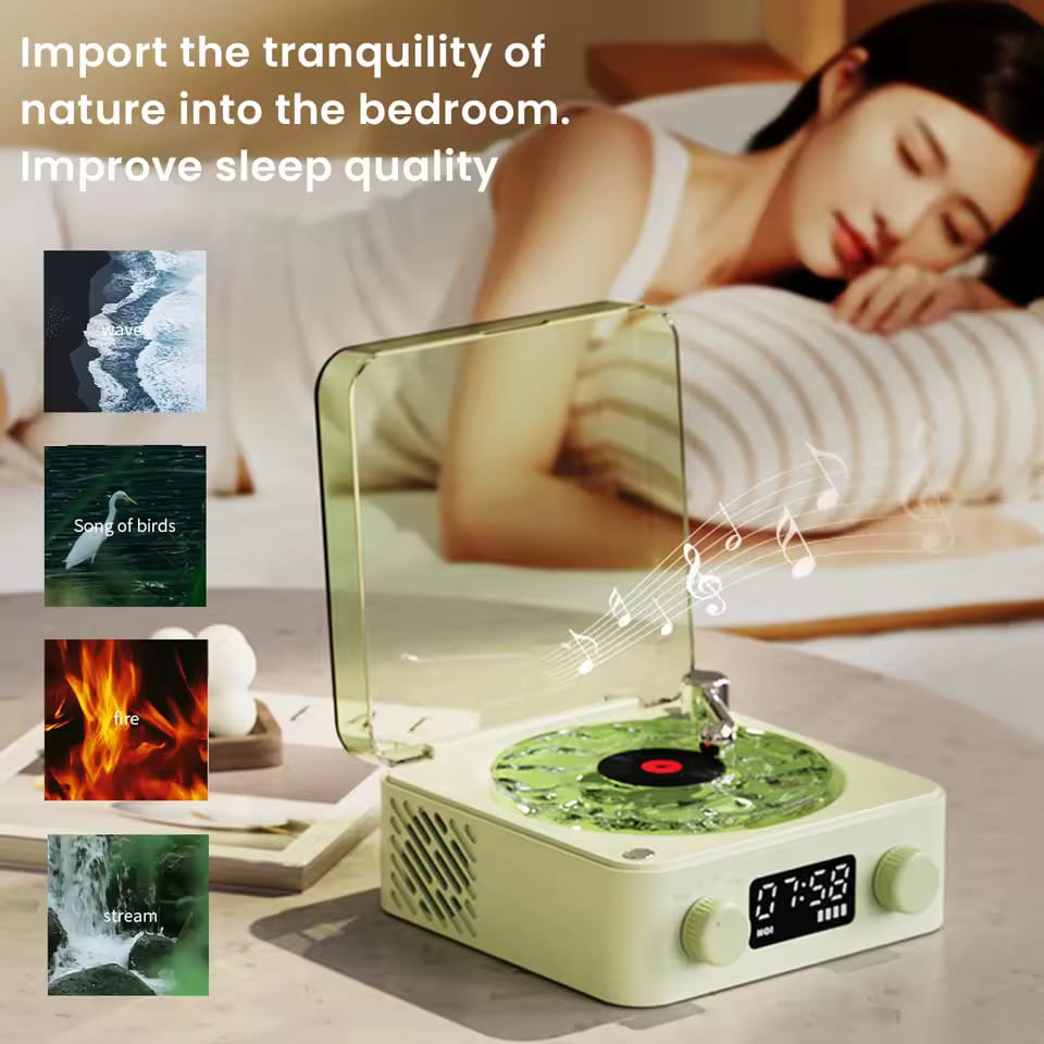 Wireless Portable The Vinyl Player Mini Portable Retro Sleep Aid Speakers Adjustable RGB Lights For Bedroom Office