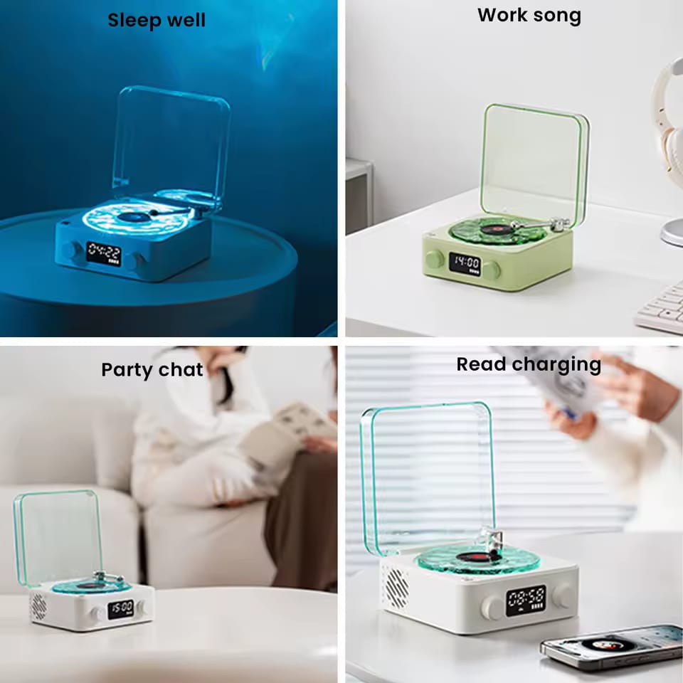 Wireless Portable The Vinyl Player Mini Portable Retro Sleep Aid Speakers Adjustable RGB Lights For Bedroom Office